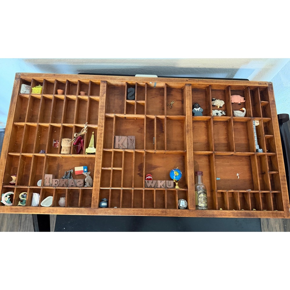 Vintage Hamilton Wood Printer Drawer Shadow Box Typeset Tray 32 x 16 x 1.5